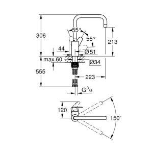 Grohe Eurodisc Cosmopolitan Single Lever Sink Mixer - Chrome (32259003) - main image 3