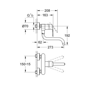 Grohe Eurostyle Cosmopolitan Wall Mounted Single Lever Sink Mixer - Chrome (33982002) - main image 3