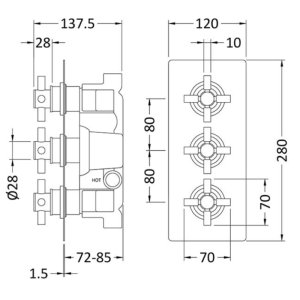 Hudson Reed Kristal Triple Concealed Thermostatic Shower Mixer Valve Only - Chrome (KRI3211) - main image 3