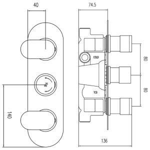 Hudson Reed Reign Triple Concealed Thermostatic Shower Mixer Valve Only - Chrome (REI3411) - main image 3