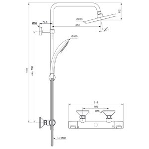 Ideal Standard Ceratherm T25 exposed thermostatic shower system with Idealrain 200mm round rainshowe (A7209AA) - main image 3