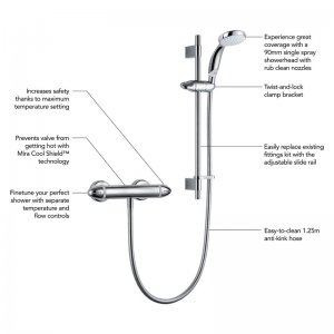 Mira Coda Pro EV MK3 Thermostatic Bar Mixer Shower - Chrome (1.1836.005) - main image 3