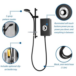 Triton Aspirante Electric Shower 8.5kW - Matte Black (ASP08MTBLK) - main image 3