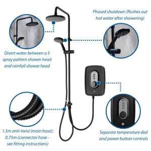 Triton Danzi DuElec Dual Electric Shower 9.5kW - Black (GEDADU93) - main image 3