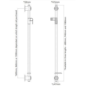 Triton Inclusive Care Shower Rail Kit With Exetend Rail - 940mm - Chrome/White (GAOMDF1) - main image 3