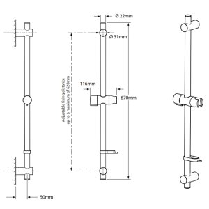 Triton Pro-Fit-8000 Series DuraFlow Shower Rail Kit - Chrome (TSKFPRO8000CH) - main image 3