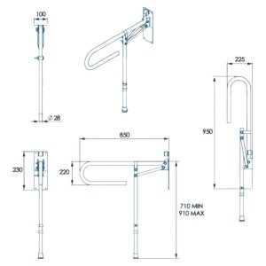 Croydex 850mm Fold Away Hand Rail With Drop Down Leg - White (AP502922) - main image 4