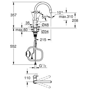 Grohe Quickfix Start Edge C- Spout Single Lever Sink Mixer Tap - Chrome (30551000) - main image 4
