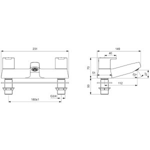 Ideal Standard Calista two taphole deck mounted dual control bath filler (B1151AA) - main image 4