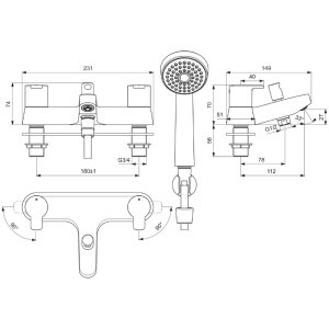 Ideal Standard Calista two taphole deck mounted dual control bath shower mixer (B1152AA) - main image 4