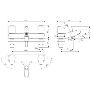 Ideal Standard Cerabase dual control bath filler with shower set (BD058AA) - main image 4