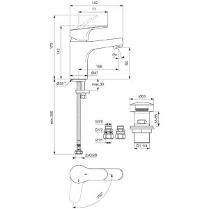 Ideal Standard Cerabase single lever basin mixer, with click waste and bluestart technology (BD054AA) - main image 4