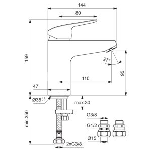 Ideal Standard Ceraflex Grande single lever basin mixer no waste (B2326AA) - main image 4