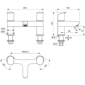 Ideal Standard Ceraflex two hole deck mounted dual control bath filler (B1824AA) - main image 4