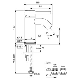 Ideal Standard Ceraline mini single lever basin mixer - no waste (BC185AA) - main image 4