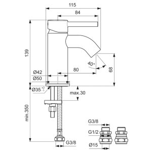 Ideal Standard Ceraline mini single lever basin mixer - no waste (BC185AA) - main image 4