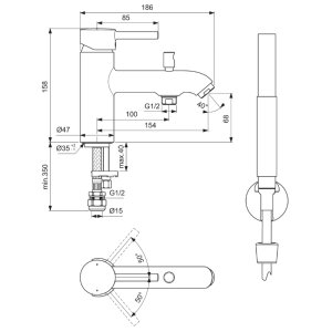 Ideal Standard Ceraline single lever one hole bath shower mixer (BC191AA) - main image 4