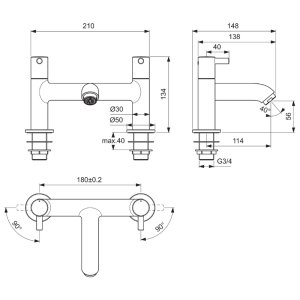 Ideal Standard Ceraline two taphole dual control bath filler (BC188AA) - main image 4