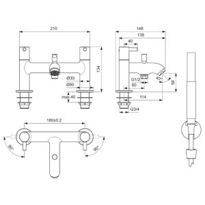 Ideal Standard Ceraline two taphole dual control bath shower mixer (BC189AA) - main image 4