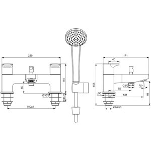 Ideal Standard Ceraplan dual control bath shower mixer with shower set (BD265AA) - main image 4