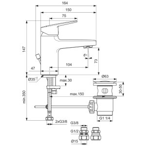 Ideal Standard Ceraplan single lever basin mixer with pop-up waste (BD221AA) - main image 4