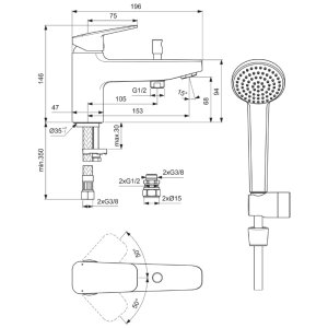 Ideal Standard Ceraplan single lever bath shower mixer with shower set (BD267AA) - main image 4
