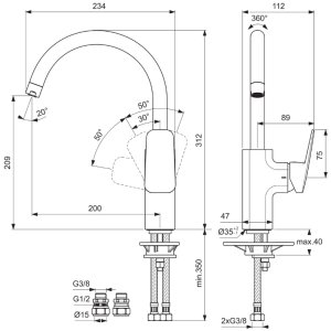 Ideal Standard Ceraplan single lever high tubular spout kitchen mixer (BD336AA) - main image 4
