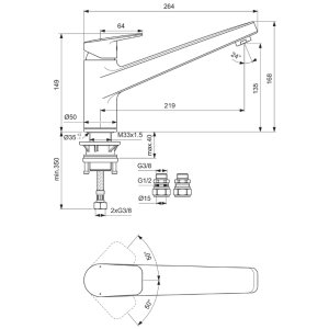 Ideal Standard Ceraplan single lever low cast spout kitchen mixer (BD324AA) - main image 4