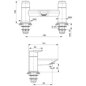 Ideal Standard Tesi two hole dual control bath filler (A6590AA) - main image 4