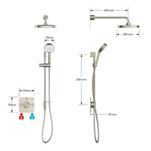 Mira Evoco Triple Outlet Thermostatic Mixer Shower (With HydroGlo) - Brushed Nickel (1.1967.011) - main image 4