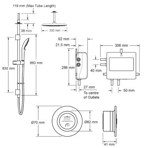 Mira Mode Maxim Ceiling Fed Digital Shower - Pumped (1.1980.016) - main image 4