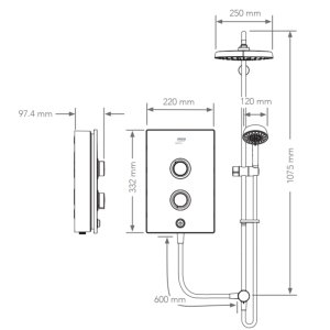 Mira Decor Dual Outlet Electric Shower - 10.8kW - Black Onyx (41522W-BL) - main image 7