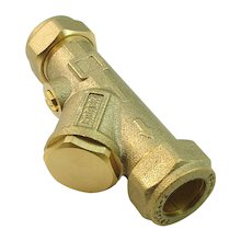 AKW 15mm compression fitting Y strain filter - brass body (25167)