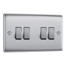 BG 10AX 4 Gang 2 Way Plate Switch - Brushed Steel (NBS44-01)