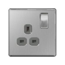 BG 13A 1 Gang Double Pole Screwless Flatplate - Brushed Steel (FBS21G-01)