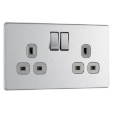 BG 13A 2 Gang Double Pole Switched Socket - Screwless Flatplate - Brushed Steel (FBS22G-01)
