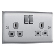 BG 13A Double Socket - Brushed Steel (NBS22G-01)
