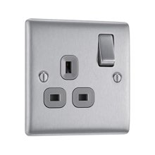 BG 13A Single Socket - Brushed Steel (NBS21G-01)