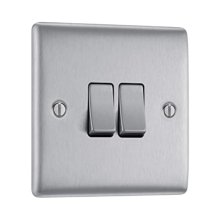 BG 2 Gang 2 Way Light Switch - Brushed Steel (NBS42-01)