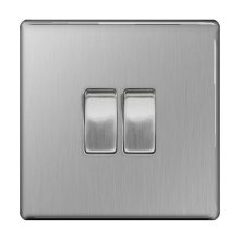 BG 2 Gang 2 Way Plate Switch - Screwless Flatplate - Brushed Steel (FBS42-01)