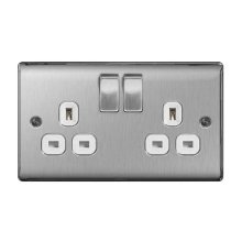 BG 2 Gang Double Pole Switched Socket - Brushed Steel (NBS22W-01)