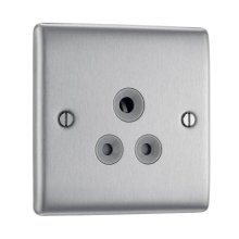 BG 5A Single Unswitched Round Pin Socket - Brushed Steel (NBS29G-01)