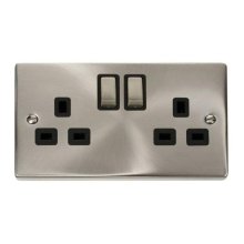 Deco 13A 2 Gang Double Switched Socket - Satin Chrome (VPSC536BK)