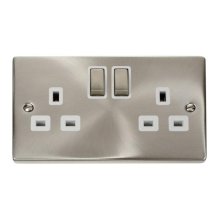 Deco 2 Gang Double Pole Switched Socket - Satin Chrome (VPSC536WH)