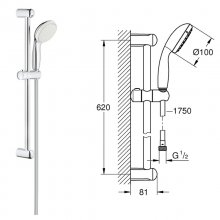 Grohe new Tempesta 100 Rail Set/Shower Rail Set - 2 Spray Patterns - Chrome (27598001)