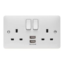 Hager Double Socket With USB Ports - White (WMSS82USB)