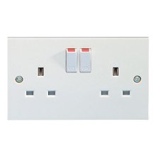 Schneider 13A 2 Gang Switched Socket - White (GSKTSW2G2)