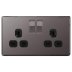 BG 13A 2 Gang Double Pole Switched Socket Screwless - Black Nikel (FBN22B-01) - thumbnail image 1