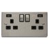Deco 2 Gang Double Switched Socket with 2x USB - Black / Satin Chrome (VPSC580BK) - thumbnail image 1