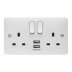 Hager Double Socket With USB Ports - White (WMSS82USB) - thumbnail image 1